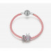 Pink Ladybug and Flower Beads Silver Charm Leather Bracelet